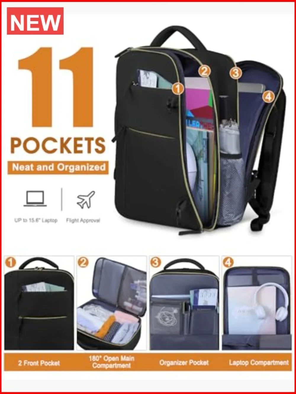 Waterproof Travel Laptop Backpack for Work Business Travel 20L